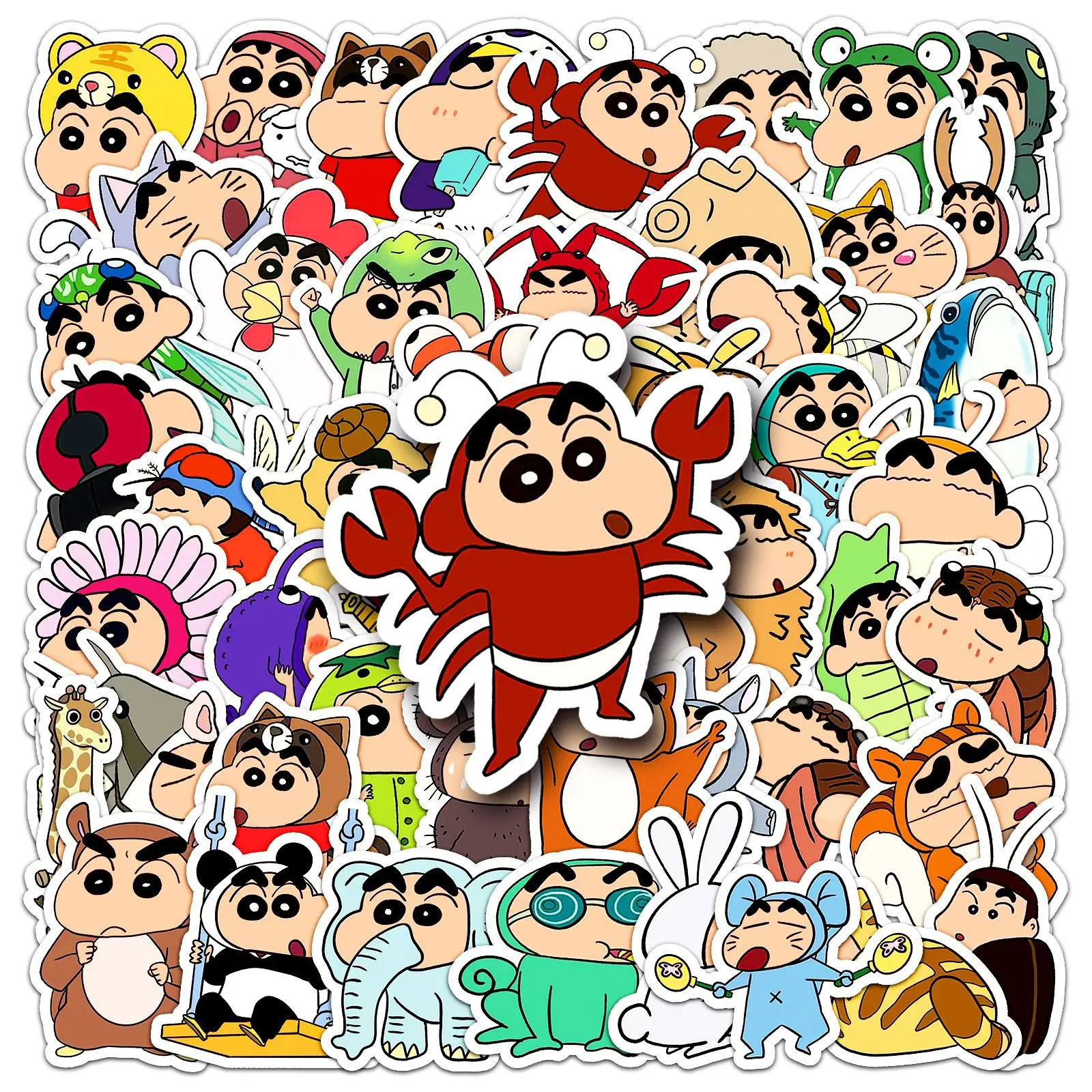 New 50Pcs Cartoon Crayon Shin chan Stickers For Car Laptop Phone Stationery Decor Decals Anime Waterproof Sticker Kids Toys Gift