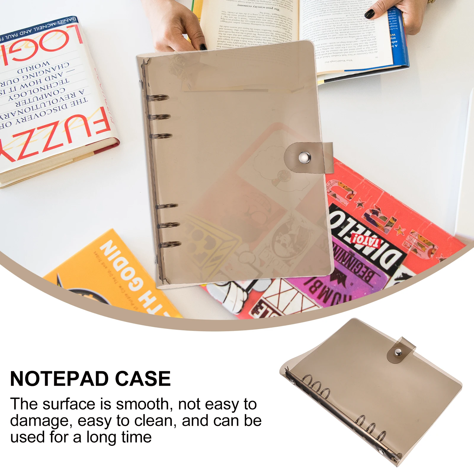 

1 pc Loose-Leaf Binder Case Plastic 6-Hole Notepad Protective Cover Smooth Easy Clean For Home Office Organization