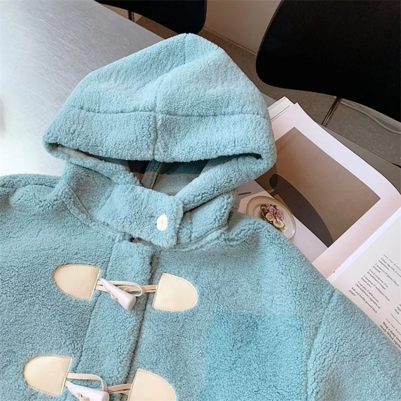 Fashion Girls Wool Blend Trench Coat Faux Shearling Thick Warm Mid-Length Windbreaker Winter Kids Outerwear
