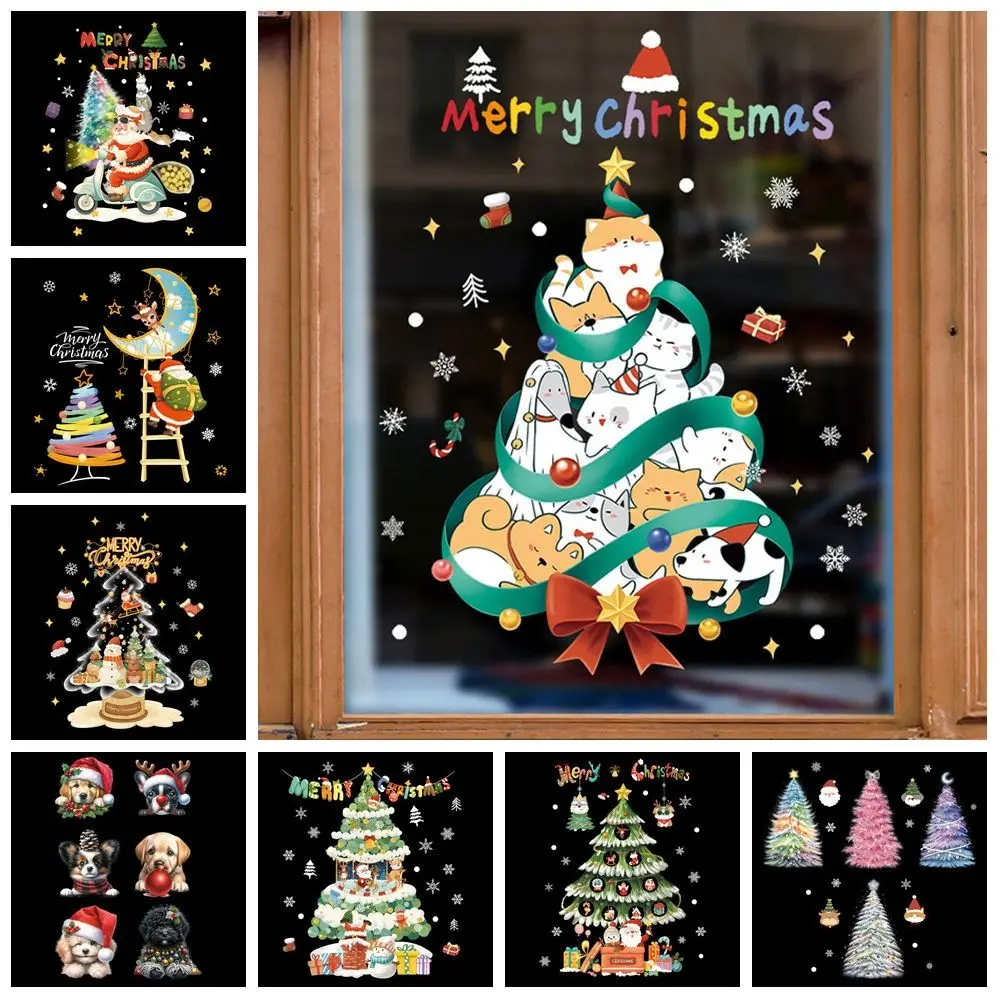 Multicolor Christmas Electrostatic Stickers Santa Clause Reindeer Snowman Snowflake Shopwindow Decals Cartoon DIY