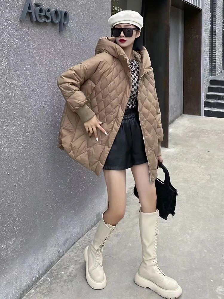 Amax LuluE 韓国冬レディースファッション暖かい特大ダックダウンジャケット女性ルーズカジュアルフード付きコートクラシックスノーパーカー