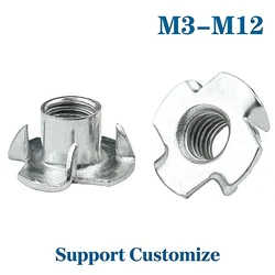 5-50pcs M3 m4 m5 m6 m8 M10 M12 Zinc Plated Four Claws Nut Speaker T-nut Blind Pronged Insert Tee Nut Inserts Support Customize