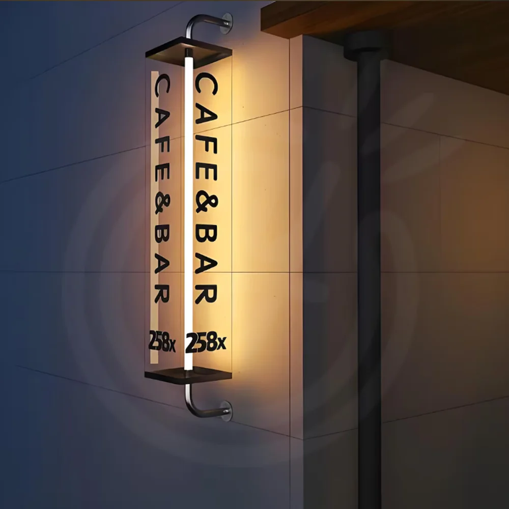 

Custom Waterproof Acrylic LED Light Box for Outdoor Business Double Sided Storefront Sign with Wall Mounting Brackets