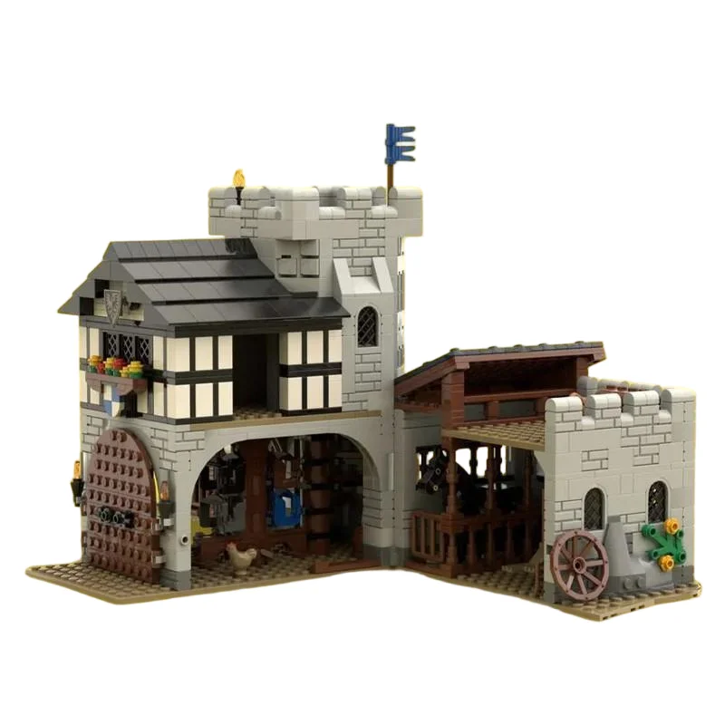 مجموعة البناء المستقرة - MOC-141494 نموذج منزل قلعة العصور الوسطى وعرض الشارع، لعبة مكعبات البناء التعليمية للأطفال Ornam
