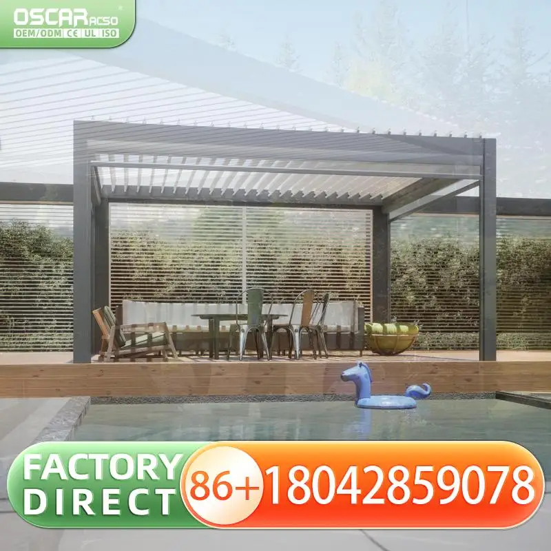 

Водонепроницаемая алюминиевая беседка с крышей Skypoly, биоклиматический моторизованный уличный карпорт для садов, патио, задних дворов, беседки