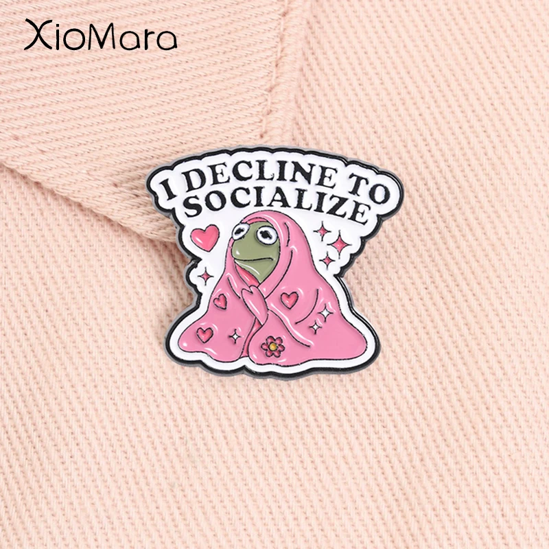 Pin de Esmalte 'Eu Recuso Socializar' com Sapo Kermit Fofo, Broche para Ansiedade Social, Acessório de Joalheria, Presente para Amigos
