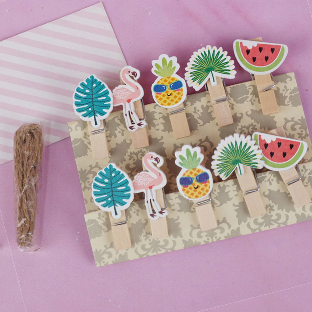 30pcs Fashion Wooden Photo Clips Fruits Flamingo Leaf Note Clamp Creative Picture Clips Wooden Clips Photo Holder