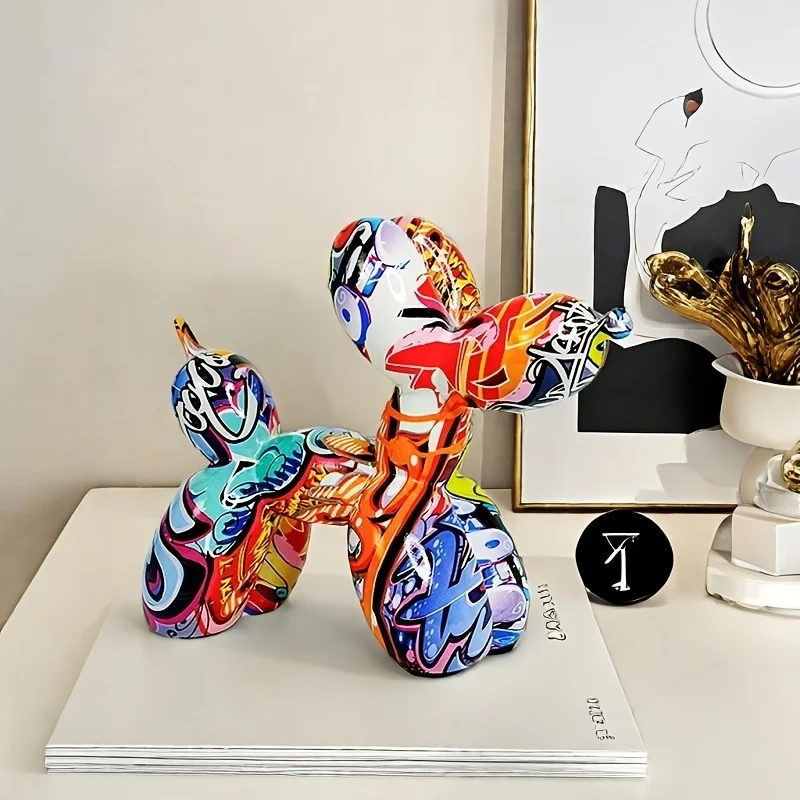 A Graffiti Balloon Dog Sculpture Animal Statue Art Ornament Home Suitable For Living Room Bookshelf, TV Cabinet, Office Desk