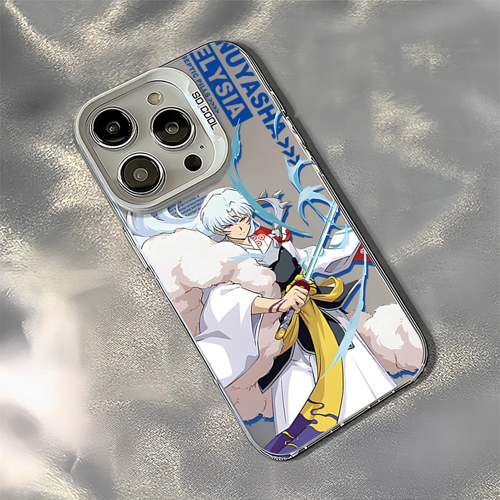 Anime I-Inuyasha Sesshomaru Laser Phone Case for iPhone 12 11 13 14 15 16 Max Pro Plus IMD Shockproof Silicone Coque