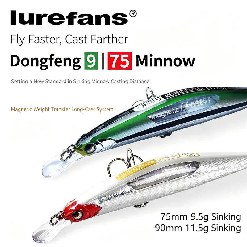 Lurefans dongfeng75/9 sinkender Elritzen fisch köder 9,5g/11,5g Long Shot Magnet boost isca künstlicher Wobbler gefälschter harter Köder