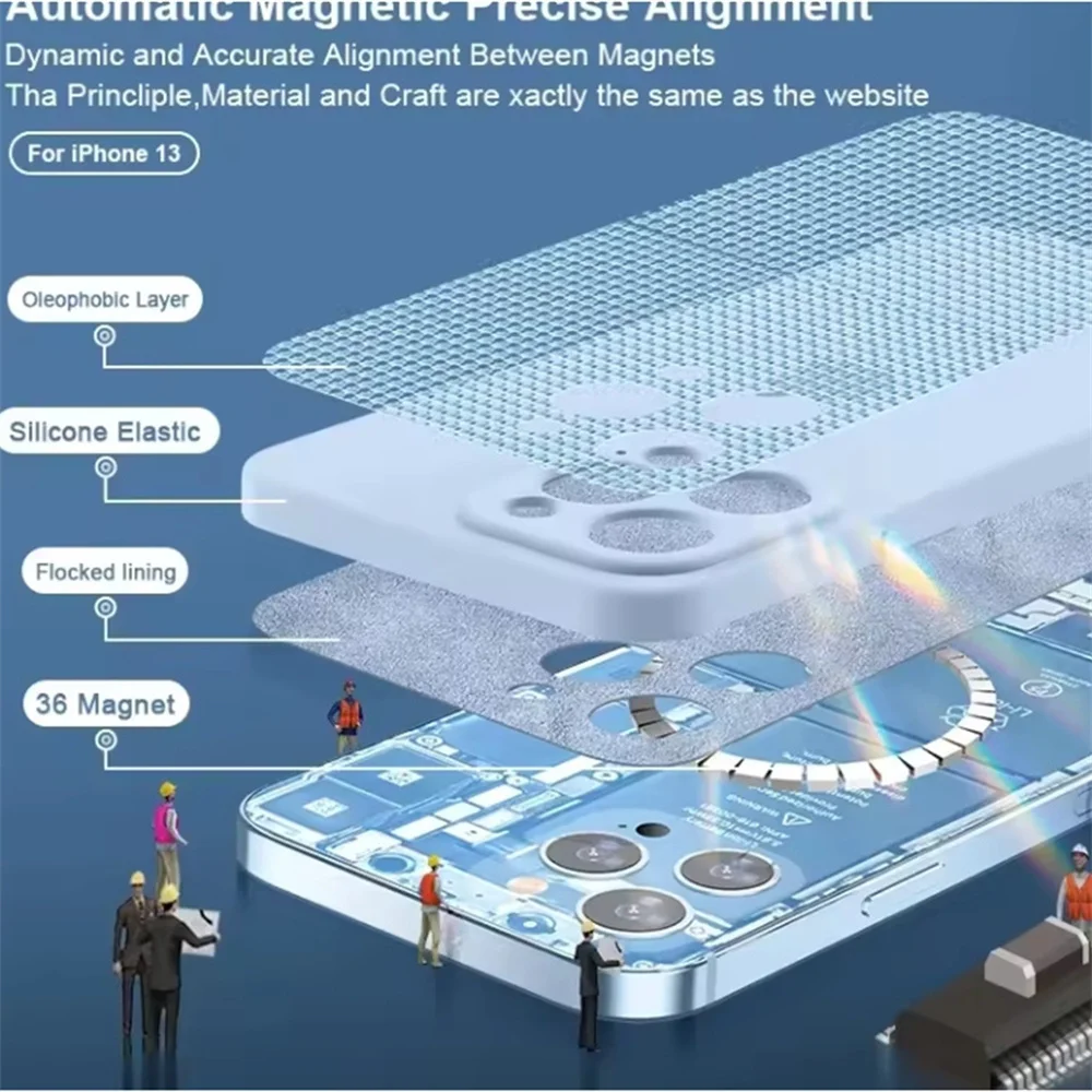 غطاء شحن لاسلكي من السيليكون السائل لهاتف آيفون 16 15 14 12 11 13 Pro Max 16 Plus حافظة هاتف Magsafe مغناطيسية أصلية