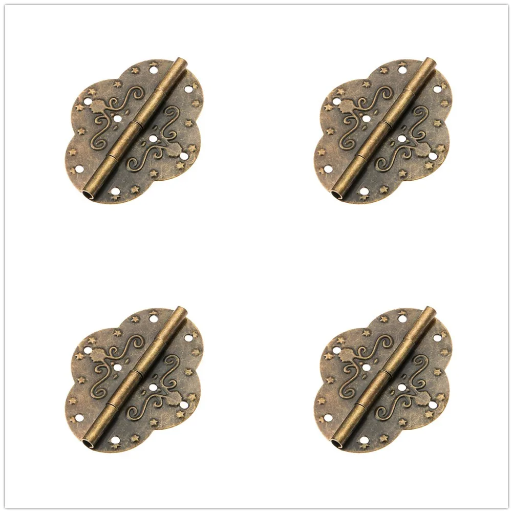 2/4pcs Antique Bronze Oval Hinges+12 screws 6 Holes Iron Hardware Old Chinese Pattern Jewelry Wood Box Door Drawer Decor 69*53mm