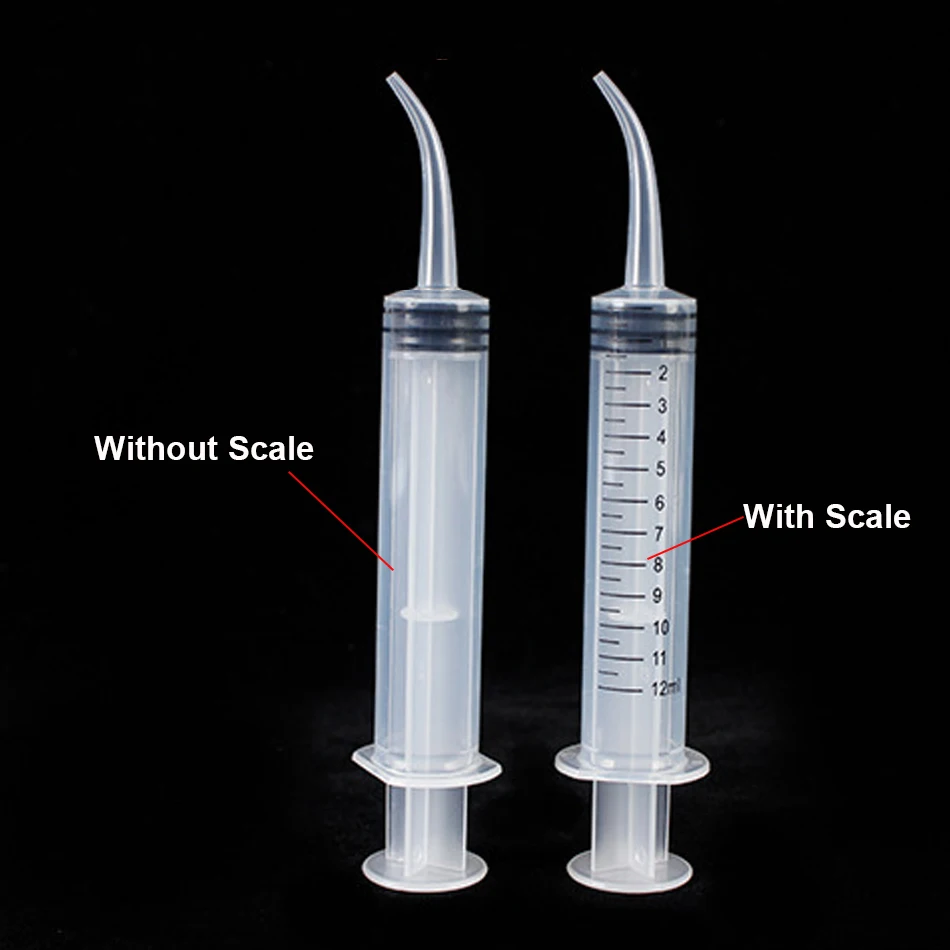 1/4pcs Clear Disposable Dental Irrigation Syringe with Curved Tip Dental Kit Tooth Transparent Whitening Dental Instrument 12ml