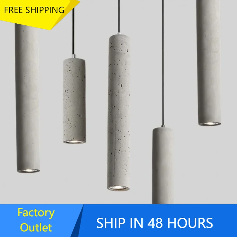 Cement Pendant Light for Restaurant Cafe Hanging Lamp Hotel Concret Decoration Led Spotlight Island Entrance Long Lighting Loft