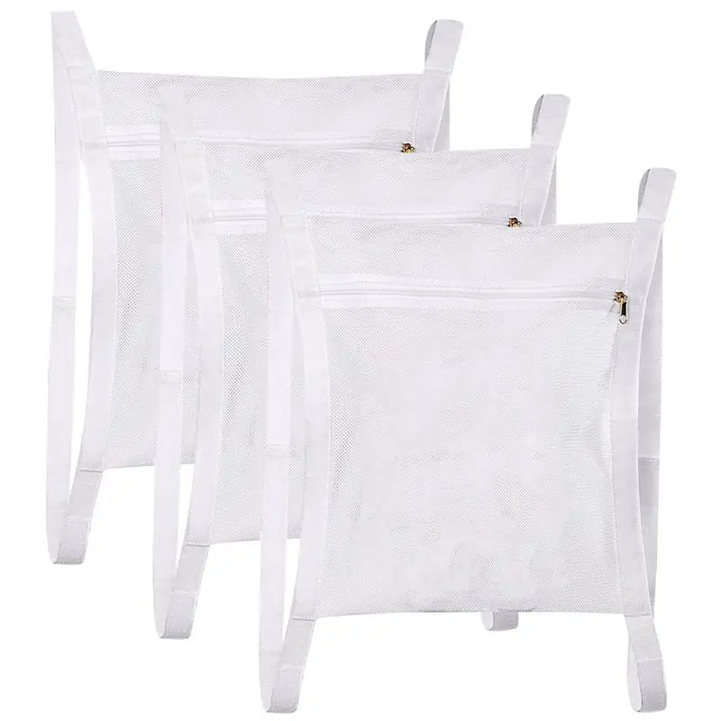 Hot Selling-3 Pcs Drying Bag Shoes Wash Laundry Bag For Dryer,Honey Comber Mesh Bags With Zipper And Strap For Shoes,Laundry Reu