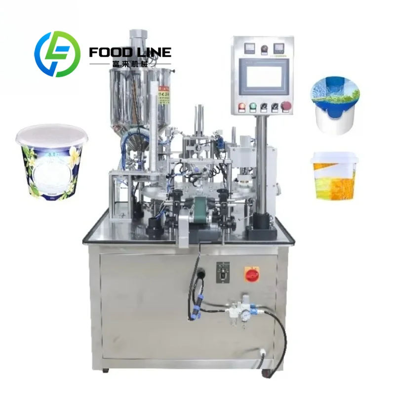 Automatic Yogurt Filling Machine Aluminum Foil Sealing Machine Yogurt Cup Milk Tea Cup Filler Sealer Packaging Machine