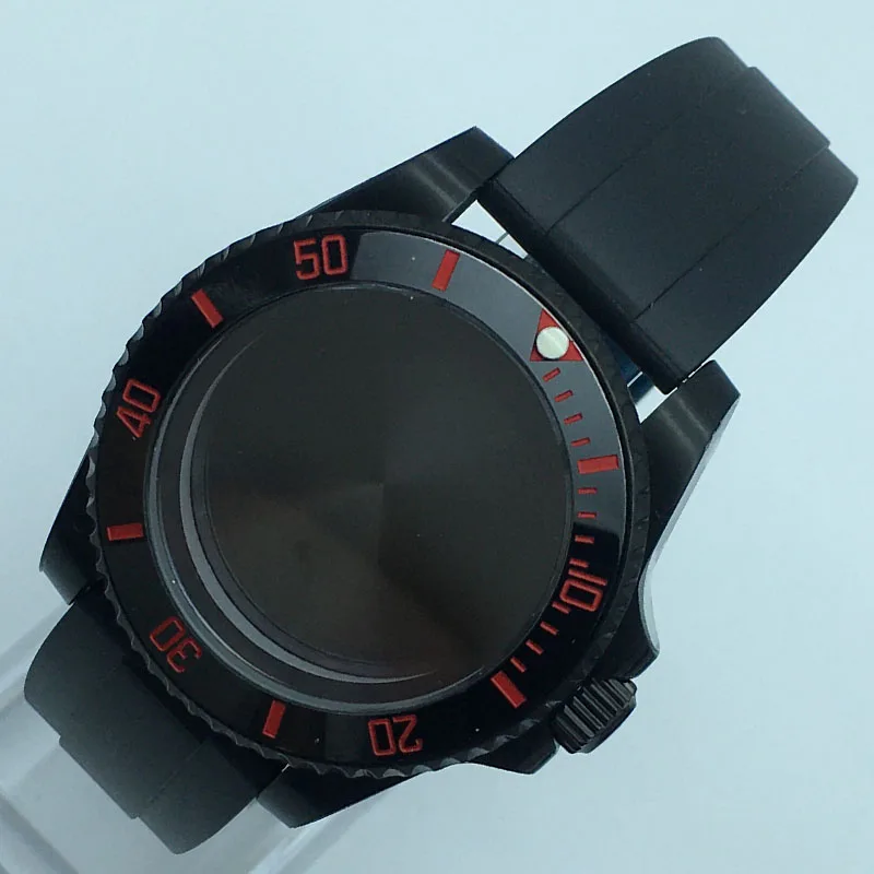 40mm Luxury men's watch cases Rubber strap Ceramic bezel sapphire glass sliding lock For Seiko nh35 nh36/38 Miyota 8215 Movement