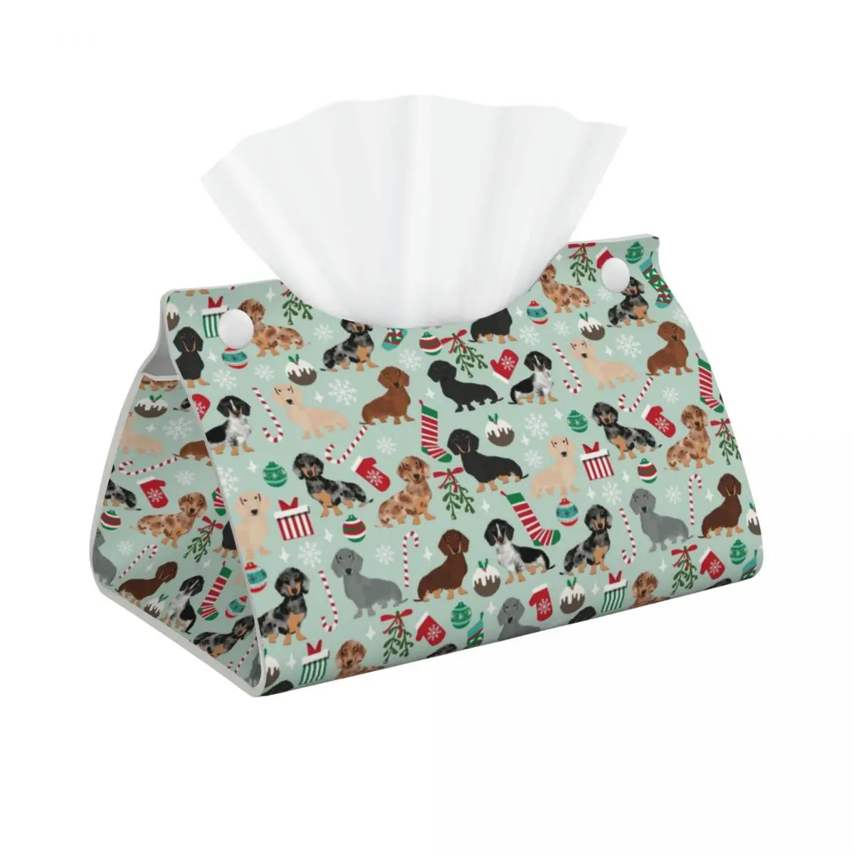 Dachshunds Retro Christmas Tissue Box Cover Rectangular PU Leather Wiener Badger Dogs Facial Tissue Box Holder for Bathroom Home