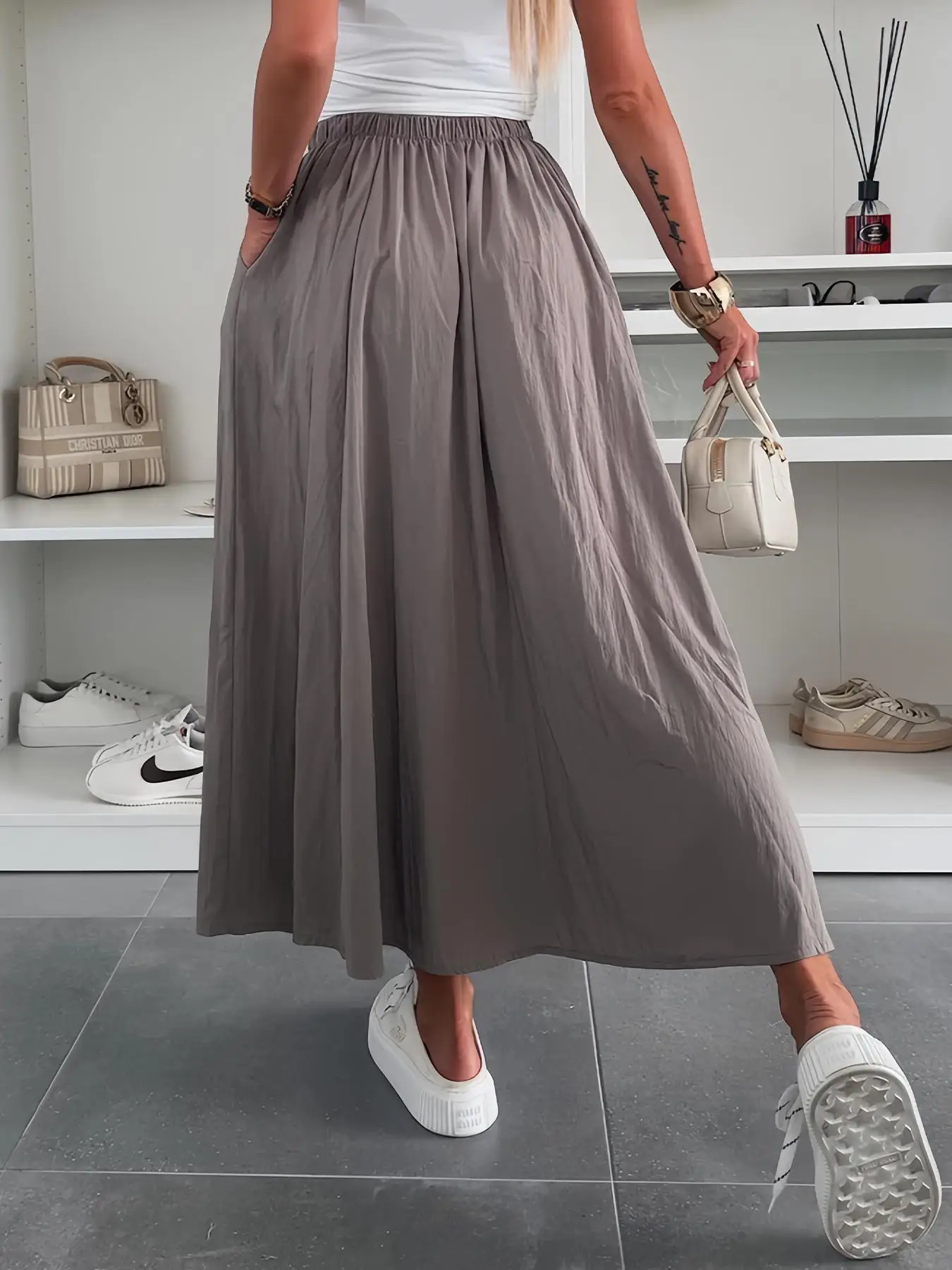 Damesmode midi-lengte zak retro slim-fit veelzijdige plooirok