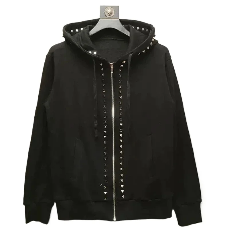 

Autumn Men's Jacket New Top Metal Decoration Hooded Sweatshirt Zipper Cardigan Coat