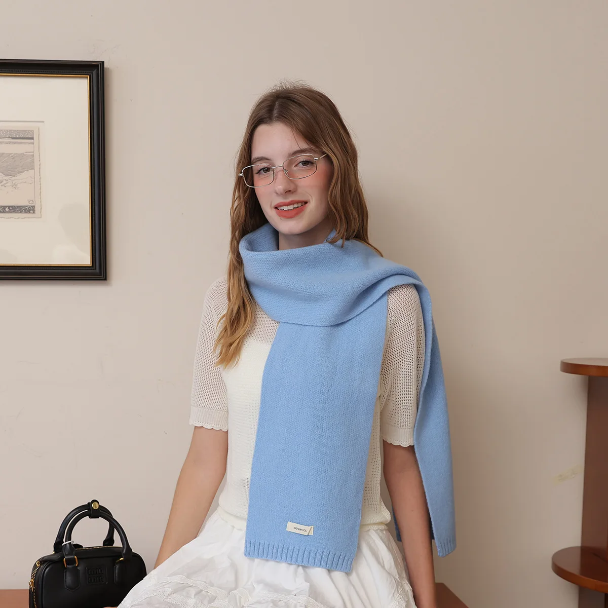 

Зима 2025, новый стиль, чистый цвет, 100% шерсть, мягкий уютный вязаный женский шарф, высококачественный утолщенный теплый защитный шарф для шеи