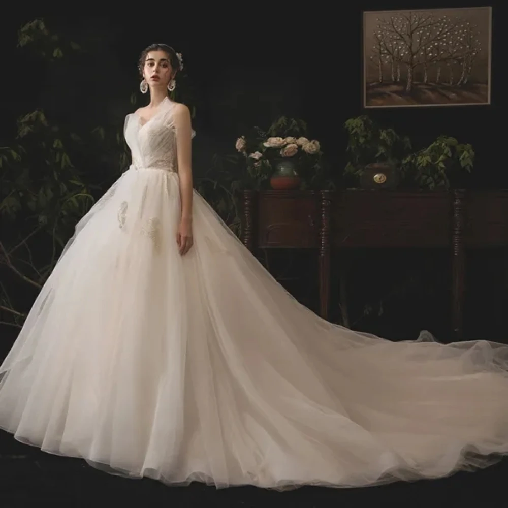 Customized Elegant A-Line White Chiffon 3D Crystal Decal Princess Wedding Dress Sexy Backless Beach Bridal Gown Vestido De Novia