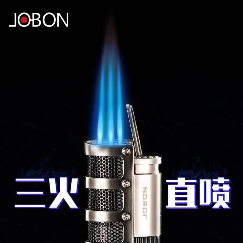 New JOBON Metal Windproof Butane Gas Lighter Triple Flame Large Fire Turbine Torch Portable Cigar Lighter High end Gift for Men