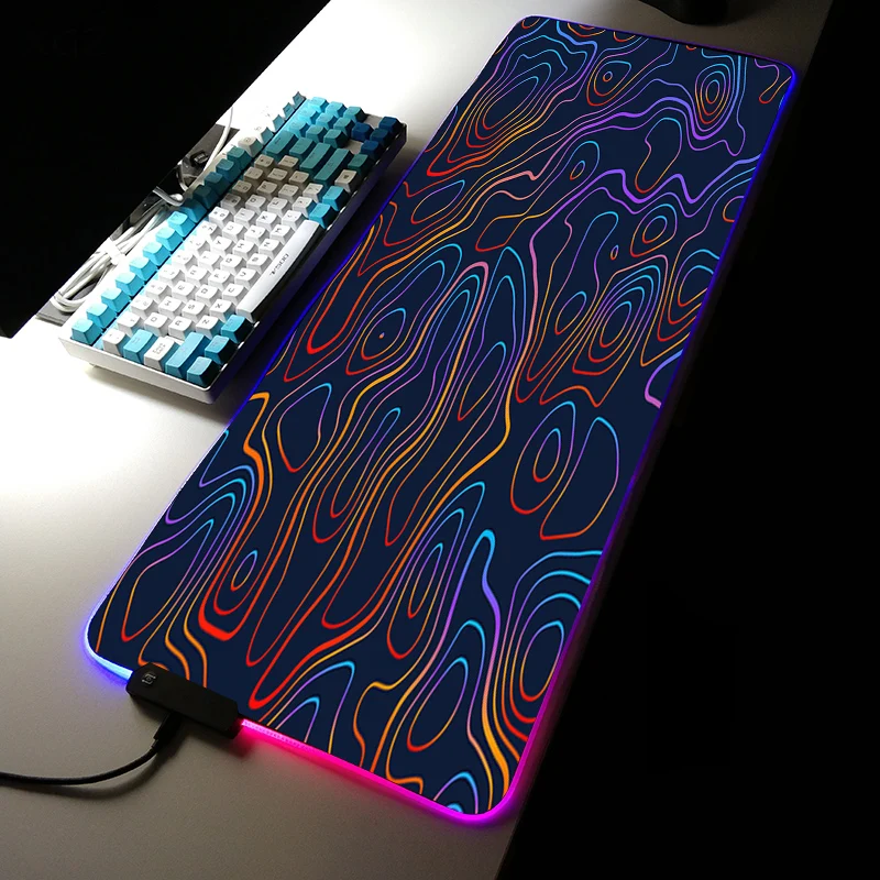 

Hot Selling Topographic Colorful Contour Illustration Mousepads Speed RGB Glowing Computer Laptop Mice Pad Gaming Accessories