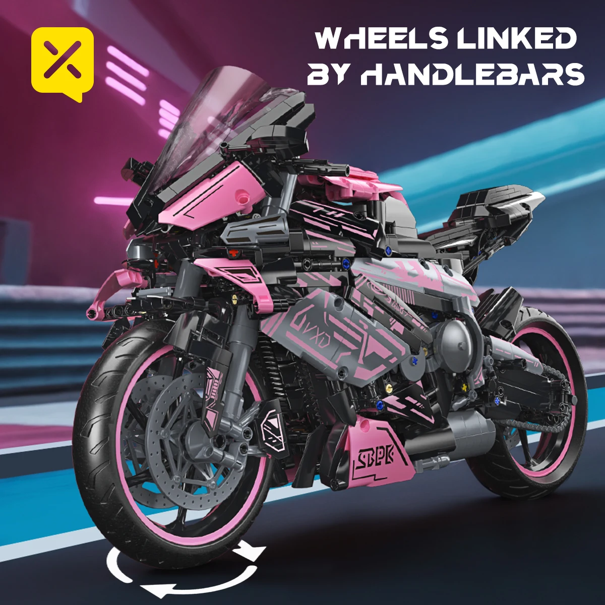 1:5 Scale Pink Motorcycle Building Blocks 2062PCS DIY Racing Bike Model Toy Children's and Adult Assembly Toy Set