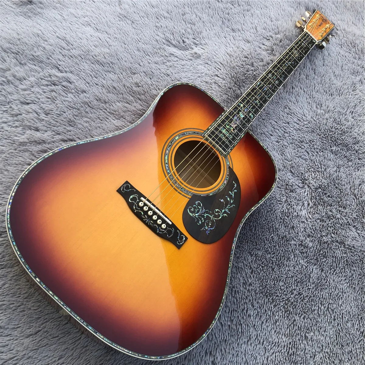 

Cherry Burst 41 Inches D Type Solid Spruce Acoustic Guitar Abalone Flowers Inlays Maple Body Guitar