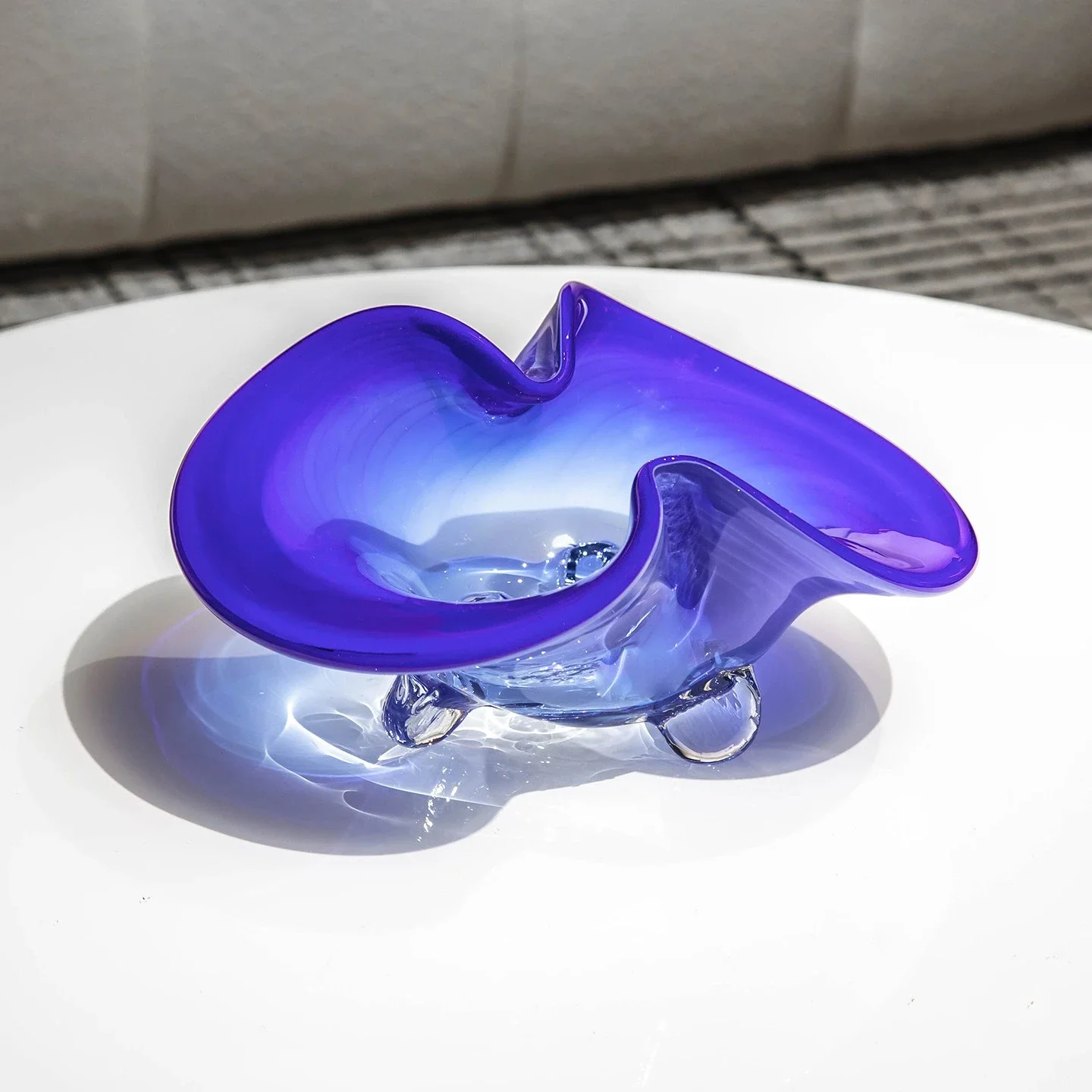 Blue Butterfly-shaped High-sided Fruit Plate Desktop Storage Container Glass Tray Transparent Fruit Bowl Trays Decorative