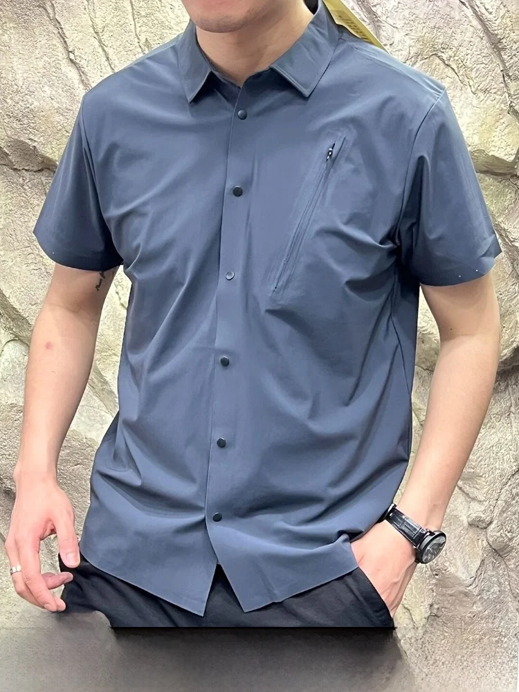 

Летняя эластичная рубашка с отложным воротником и лазерной перфорацией для активного отдыха, быстросохнущая, для бизнеса