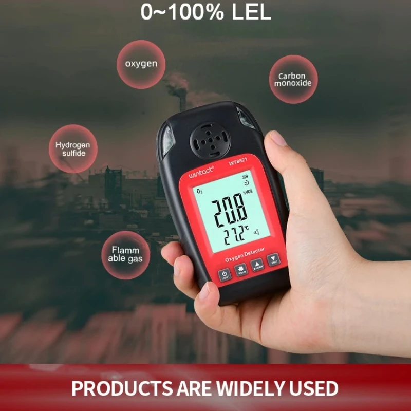 WT8821 High Sensitivity Oxygen Detector Independent O2 Sensor Portable Gas Alarm Tool for Anti-Poisoning Safety Monitoring
