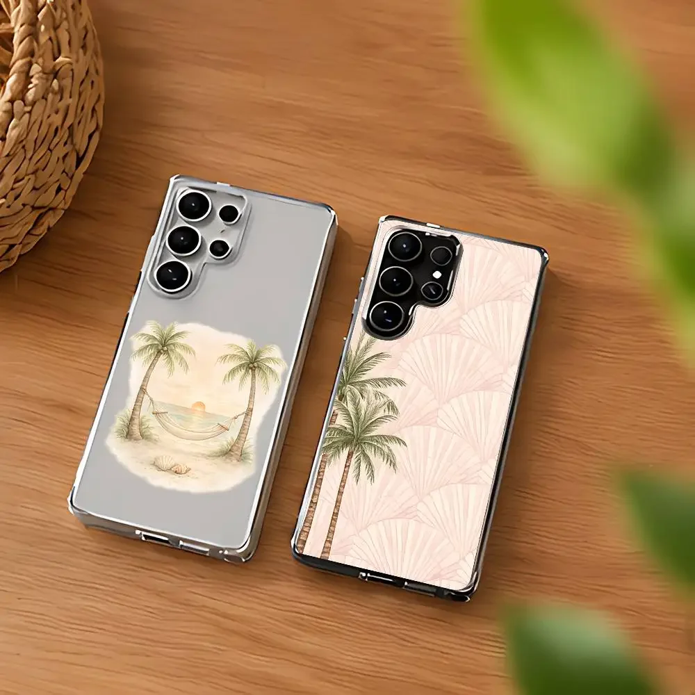 Summer Floral Palm Protection Silicone Case For Samsung Galaxy S21 S22 S23 S24ULTRA S25ULTRA FE Ultra Plus5G A52S S26 Cover