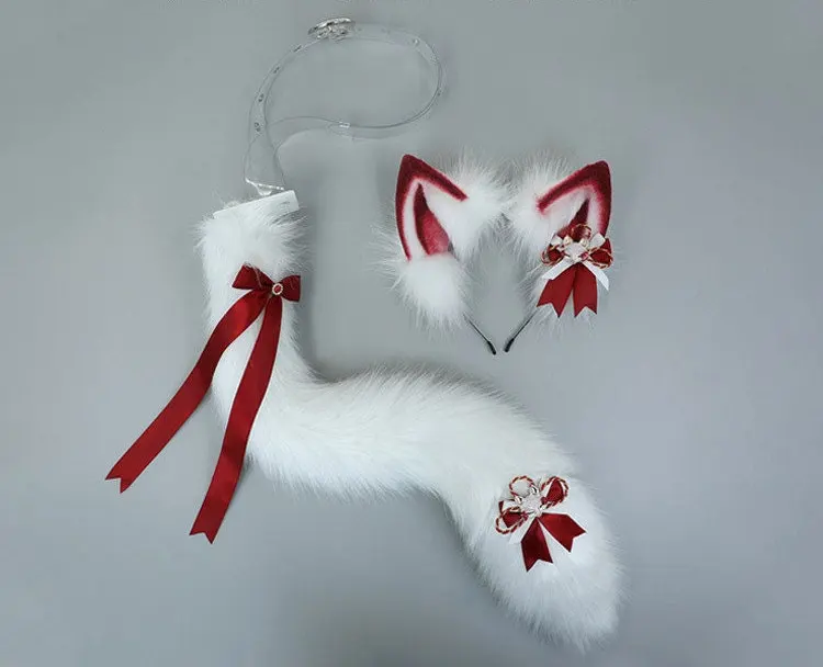 Simulation animal ear tail suit role play accessories cute plush Japanese headdress hair accessories rice fox suit