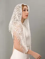 Velo de Mantilla de encaje, velo de Iglesia triangular, velo de tul católico para cubrir la cabeza, velo de capilla, bufanda de masa Latina para damas de honor de boda