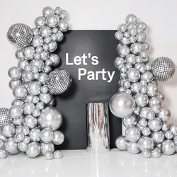 Chrome Metallic Silver Balloon Garland Arch Kit with 4D Laser Disco Foil Balloon for Birthday Wedding Bachelor Party Graduation