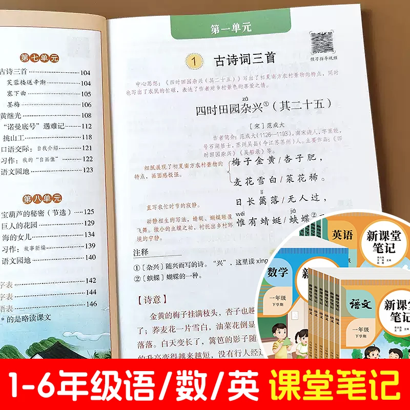 2025 New Version of Classroom Notes, Chinese and Mathematics for Grades 3-6, Pre Class Preview, Post Class Review