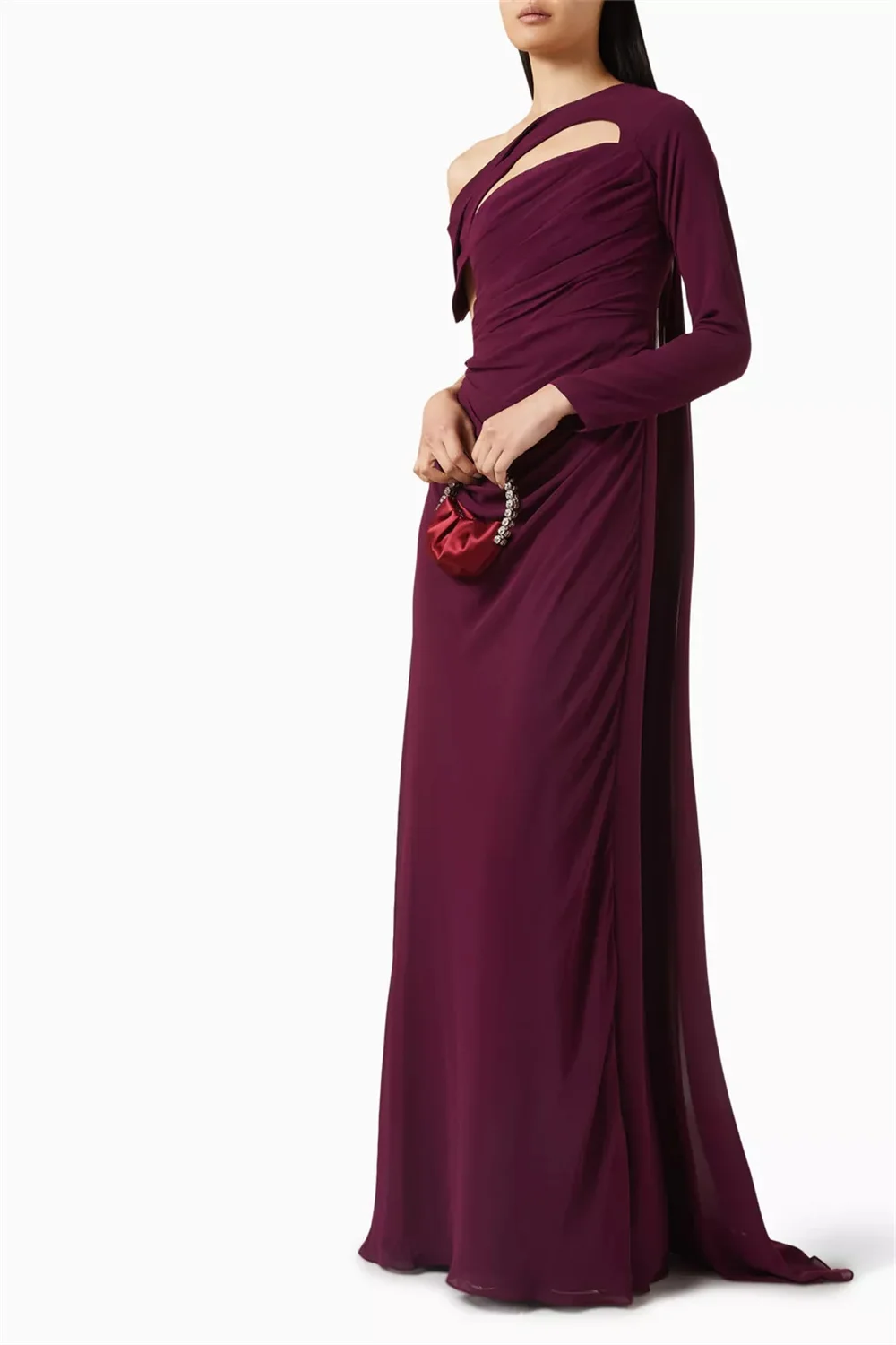 فستان CContessa Dubai مخصص بطيات كلاريت للحفلات الراقصة مع درب طويل أنيق من Vestidos de noche بأكمام طويلة للمناسبات المسائية الرسمية