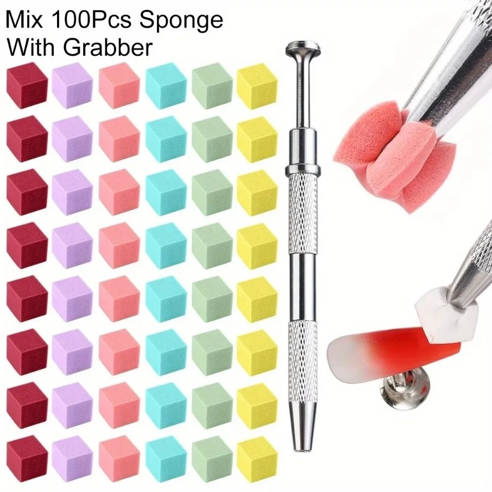 Ensemble d'éponges carrées pour Nail Art, 100 pièces, accessoires pour outils pour ongles, pinceaux à ongles dégradés, Clip à saisir, dégradé de couleur