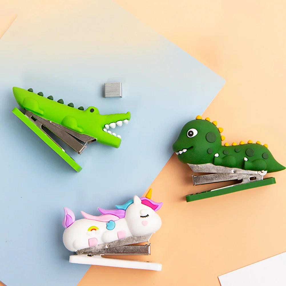 3 Pcs Stapler Kids Mini Aesthetic Stationary Reusable Stationery Silica Gel Staplers for Desk