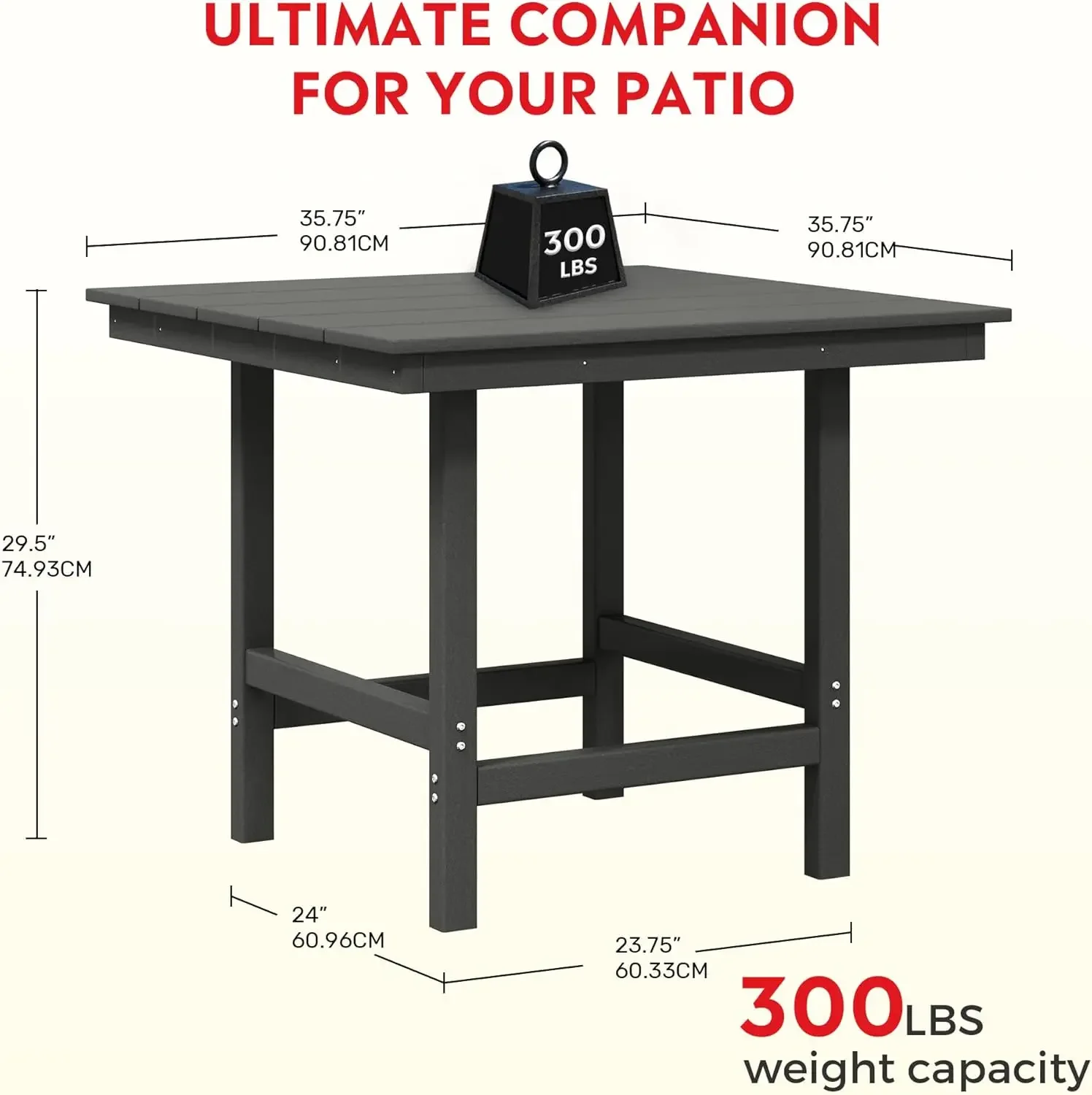 Outdoor Patio Table, Outdoor Dining Table for 4, Weather Resistant Square Patio Table with Umbrella