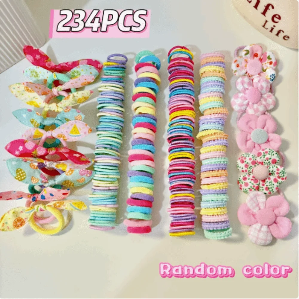234/287/718/974pcs Flowers Style Girl's Hair Accessory Set Multiple Color Elastic Rubber Hair Ties Kit Hair Decor Hair Band