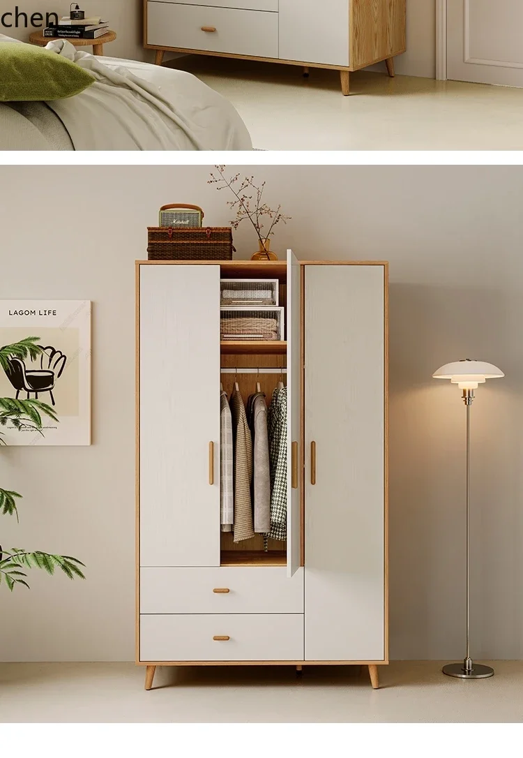 W5.19 wardrobe household bedroom solid wood foot small apartment simple cabinet wardrobe wood industry