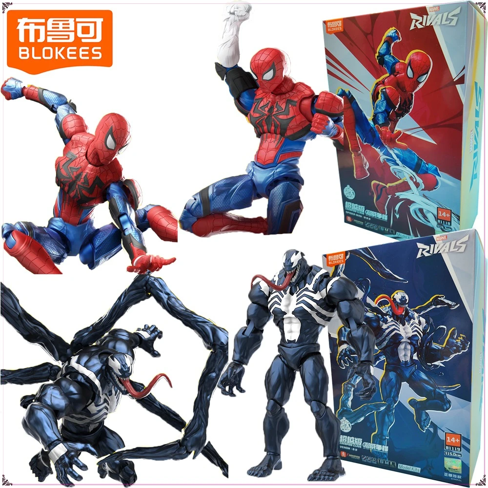 

Genuine BLOKEES Marvel Action Figures Champion Class Venom Spider-man Collectible Poseable Model Splicing Toys kid Perfect Gifts