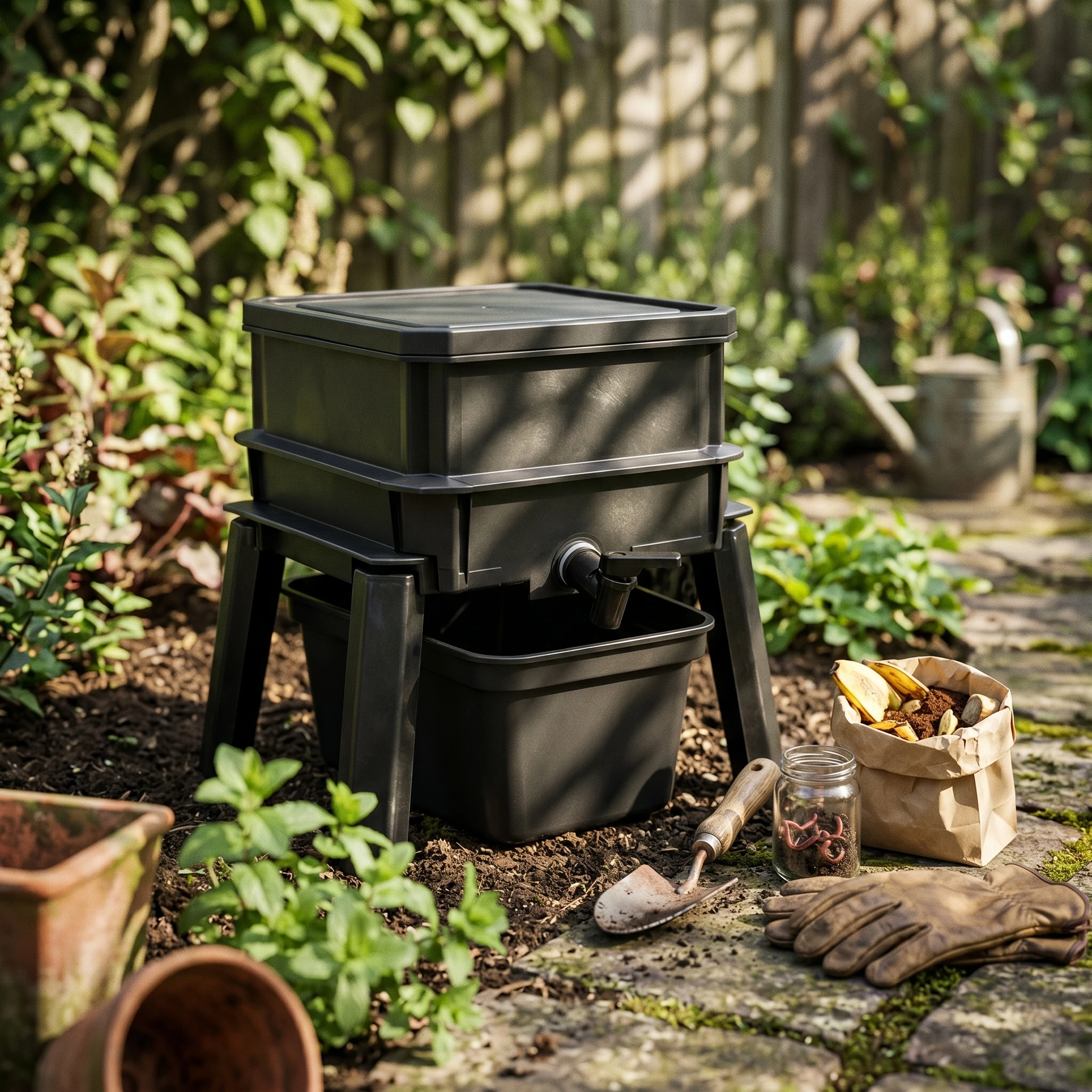 Worm Compost Bin Compact Vermicompost Bin Worm Farm Tray Indoor and Outdoor Composting System Long-Lasting for Patio