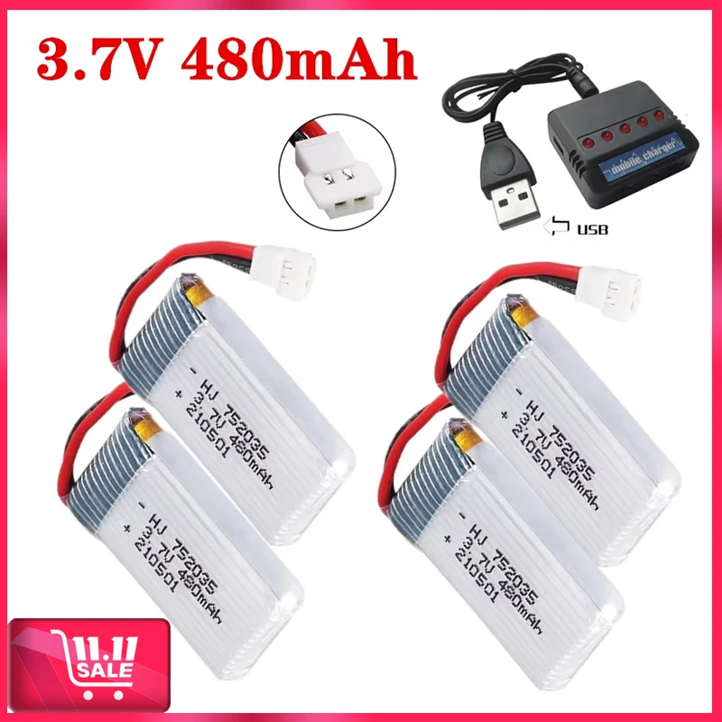 H31 bateria 3.7V 480mAh bateria Lipo + ładowarka do H107 H31 KY101 E33C E33 części zamienne do dronów RC akumulator 3.7V