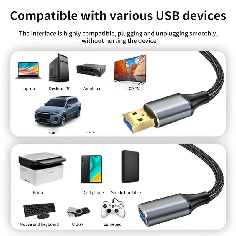 Male And Female Usb Extension Cable Usb 3.0 Mobile Charging Cable Suitable For Smart Laptops, Tvs, Ps4, And Usb Extension Cables