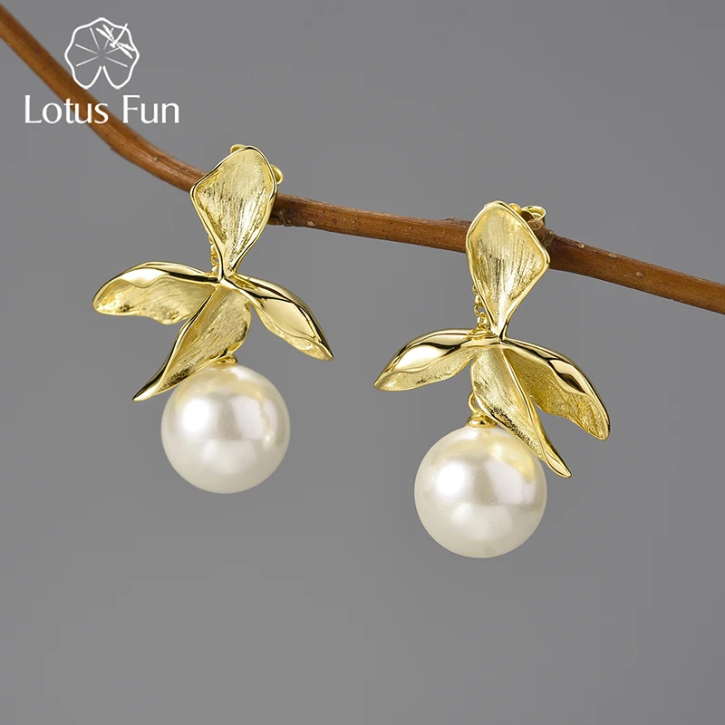 

Lotus Fun Natural Mother of Pearl Four Leaf Flower Dangle Earrings for Women Gift Real 925 Sterling Silver Original Fine Jewelry