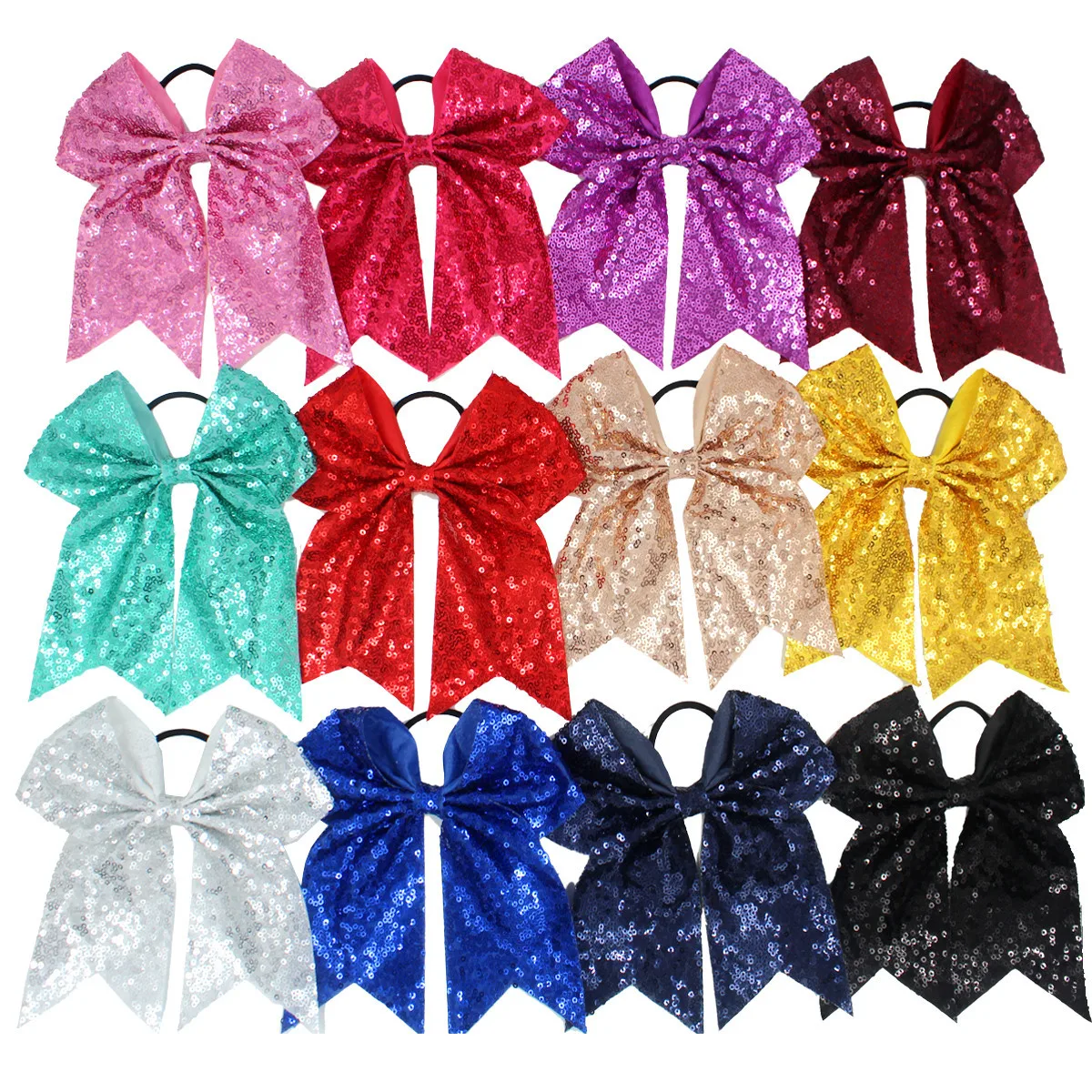 6.5 Inch Large Sequin Bows Baby Girls Classical Pony Tail Knotbow Hair Holder Kids Hair Accessories 12Pcs/Lot